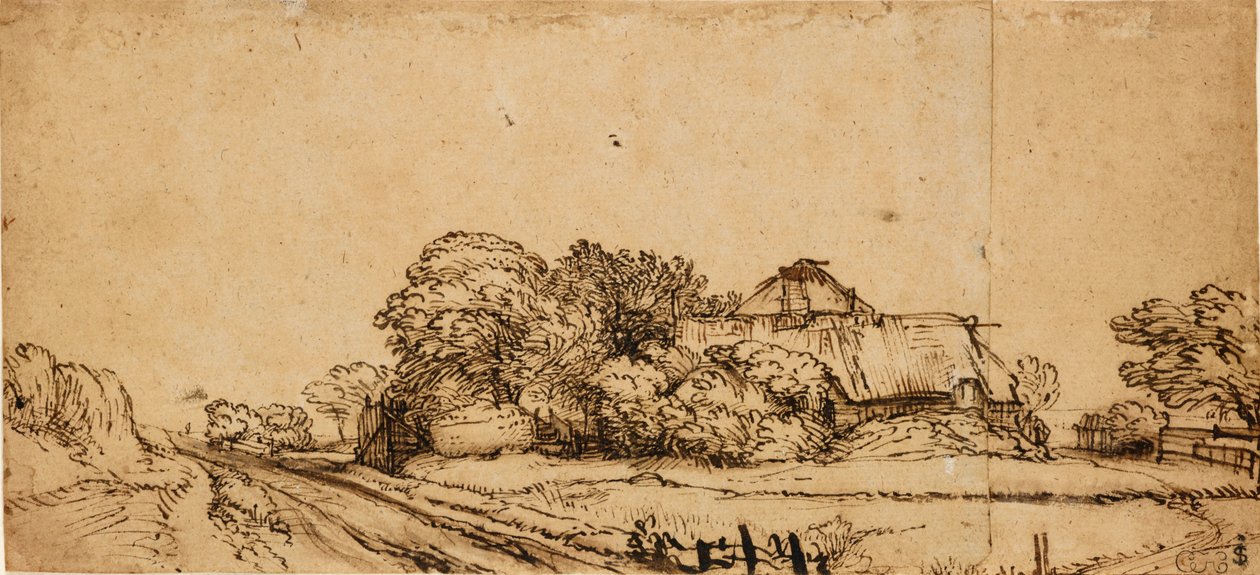 Farm Buildings beside a Road by Rembrandt van Rijn