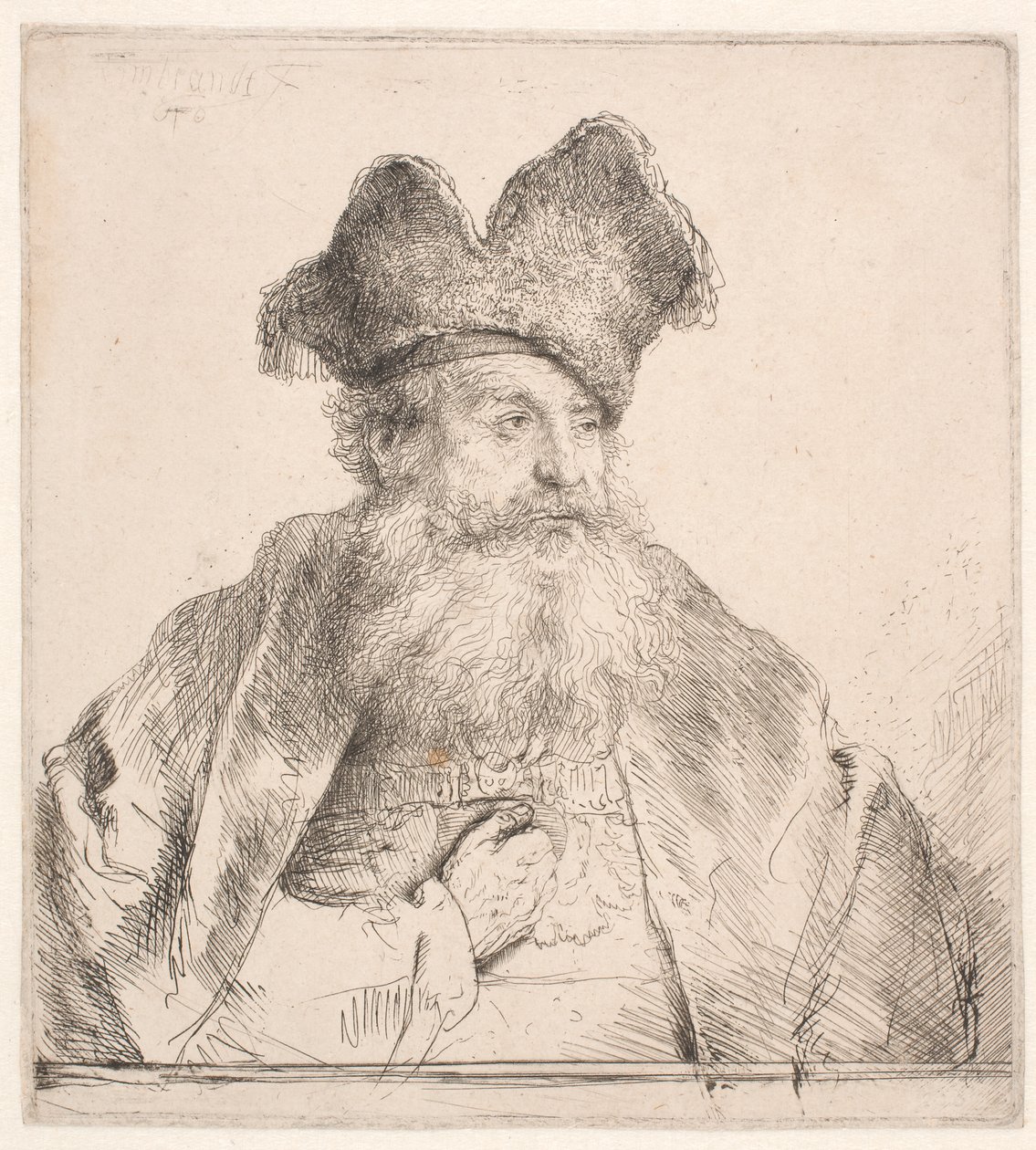 Old Man with Fur Hat by Rembrandt van Rijn: Fine art print
