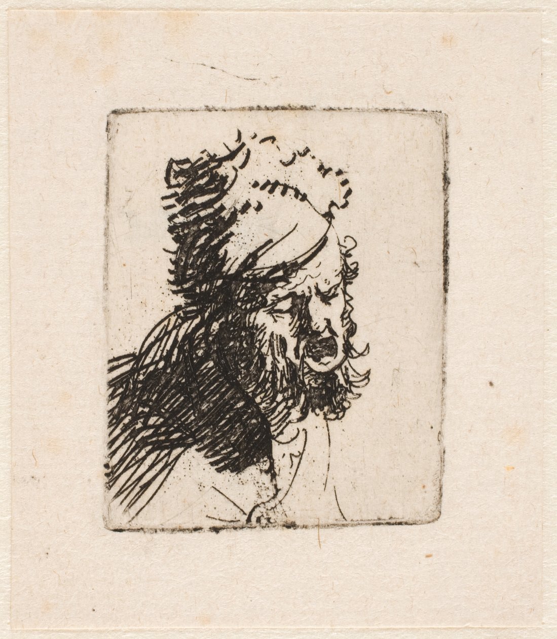 Head of a Man in a Fur Cap, Crying Out by Rembrandt van Rijn