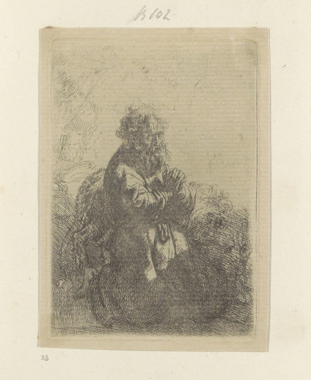 Hieronymus Kneeling in Prayer, Looking Down by Rembrandt van Rijn