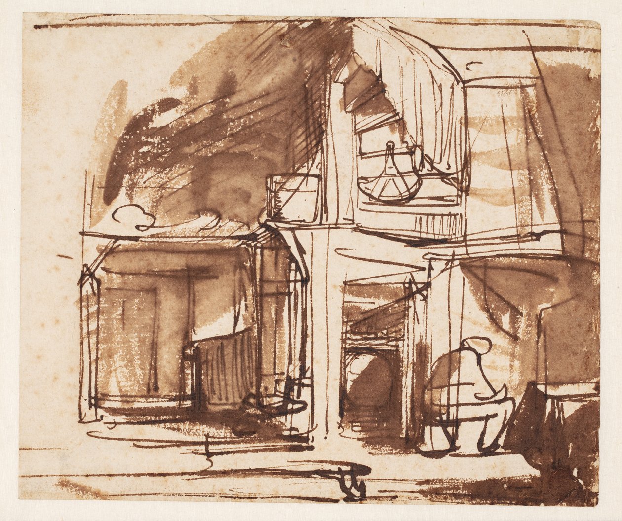 Interior with a Winding Stair and a Sitting Man by Rembrandt van Rijn