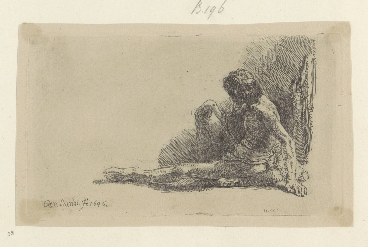 Young Man Sitting on the Ground with One Leg Outstretched by Rembrandt van Rijn