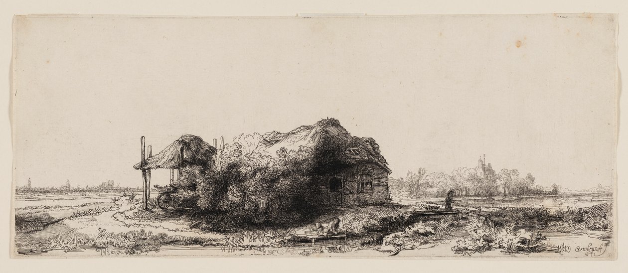 Landscape with Cottages and a Hay Barn: Oblong by Rembrandt van Rijn