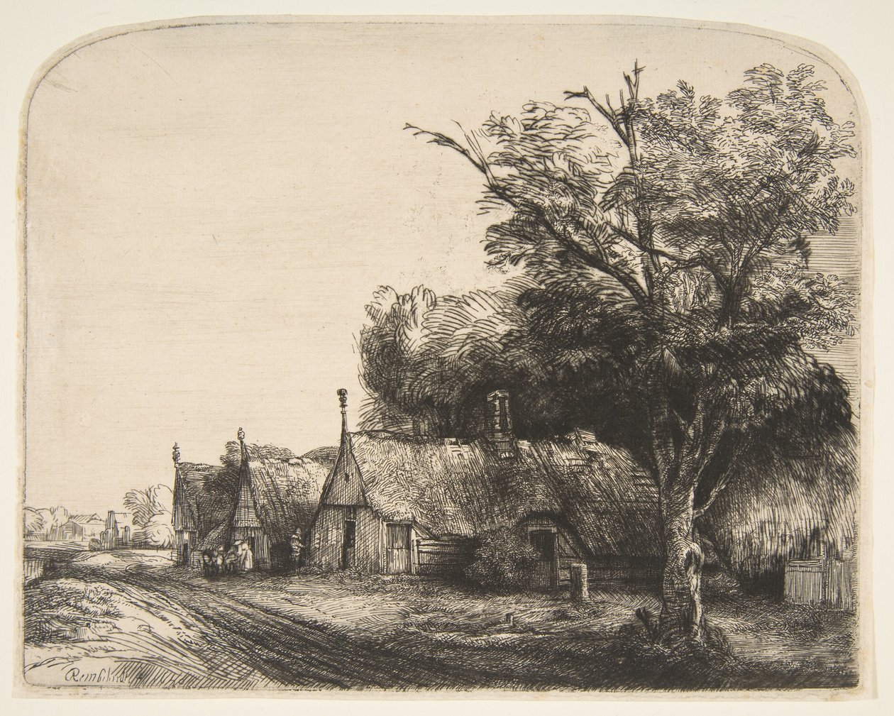 Landscape with Three Gabled Cottages Beside a Road by Rembrandt van Rijn