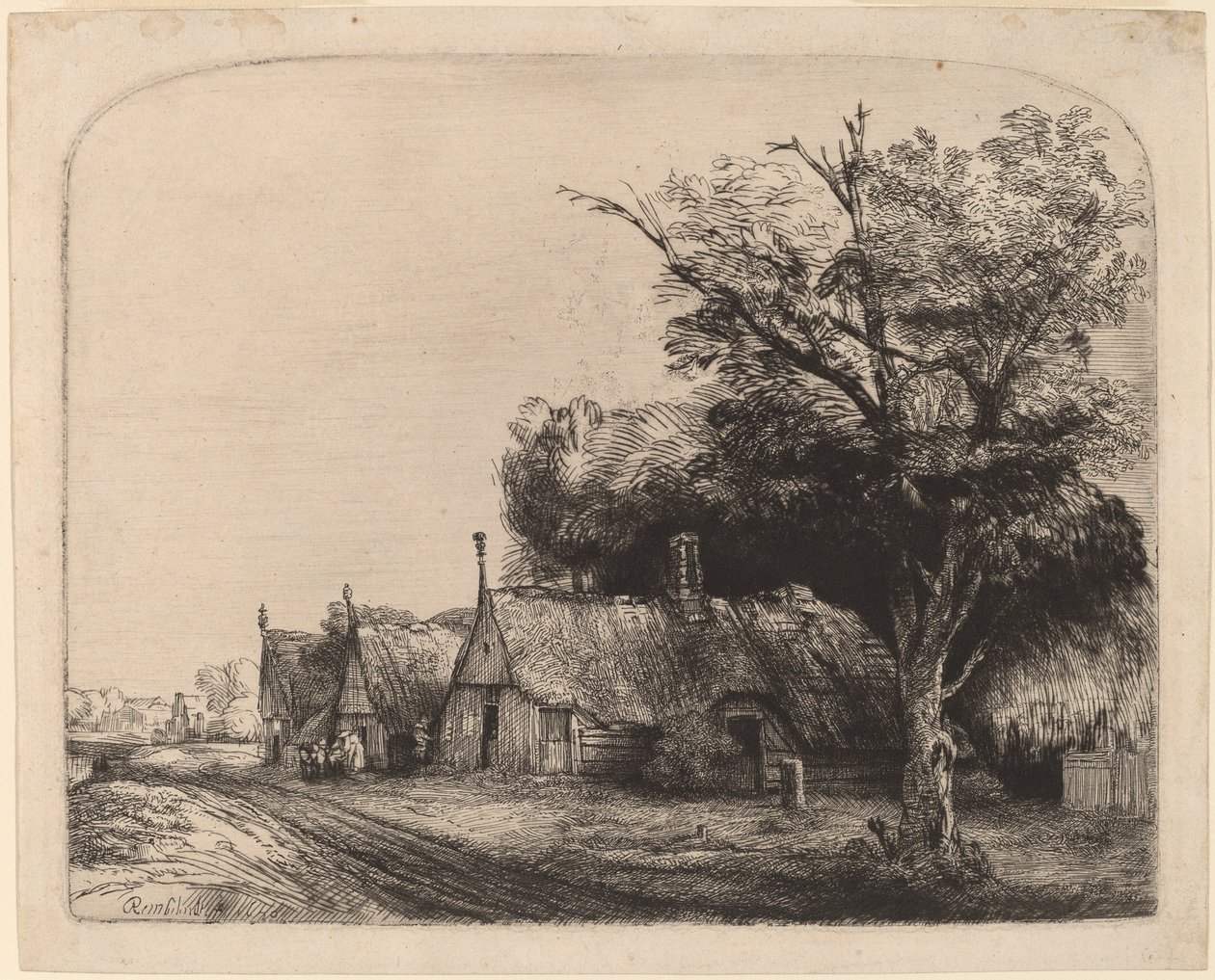 Landscape with Three Gabled Cottages beside a Road by Rembrandt van Rijn