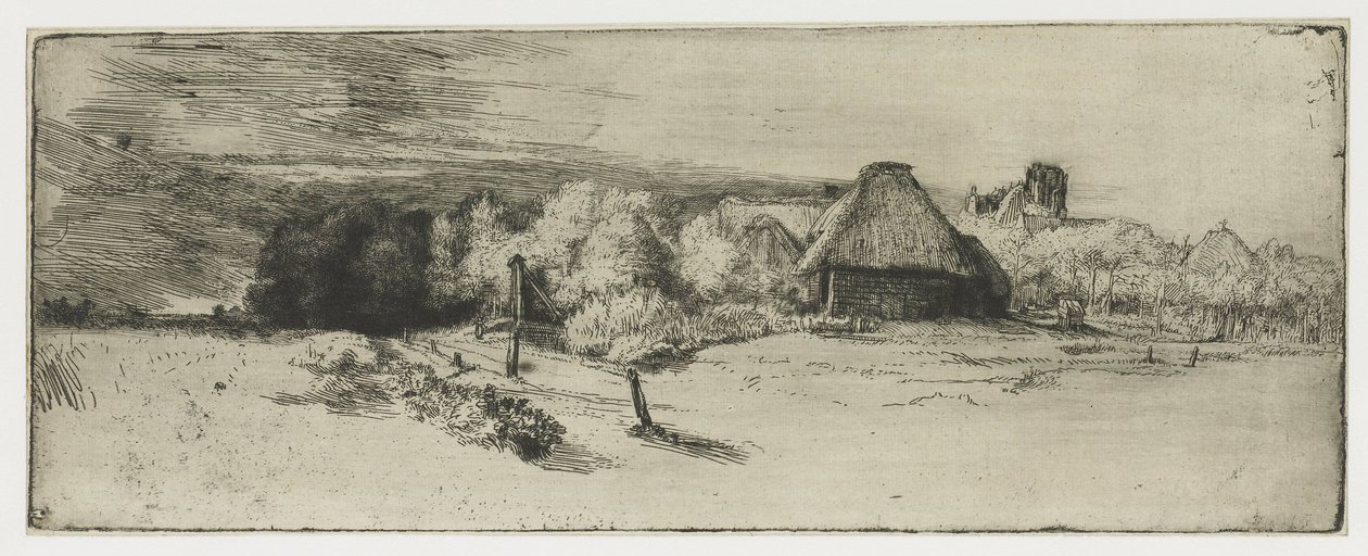 Landscape with a Farm Building and the House with the Tower by Rembrandt van Rijn
