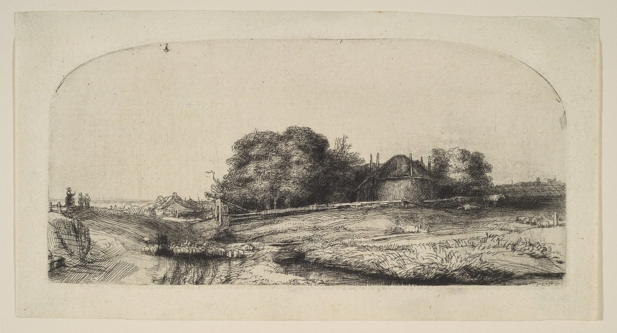 Landscape with a Hay Barn and a Flock of Sheep by Rembrandt van Rijn
