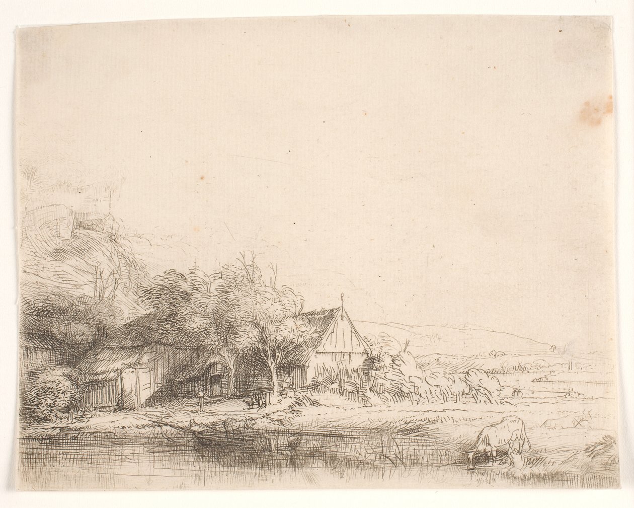 Landscape with a Cow Drinking by Rembrandt van Rijn