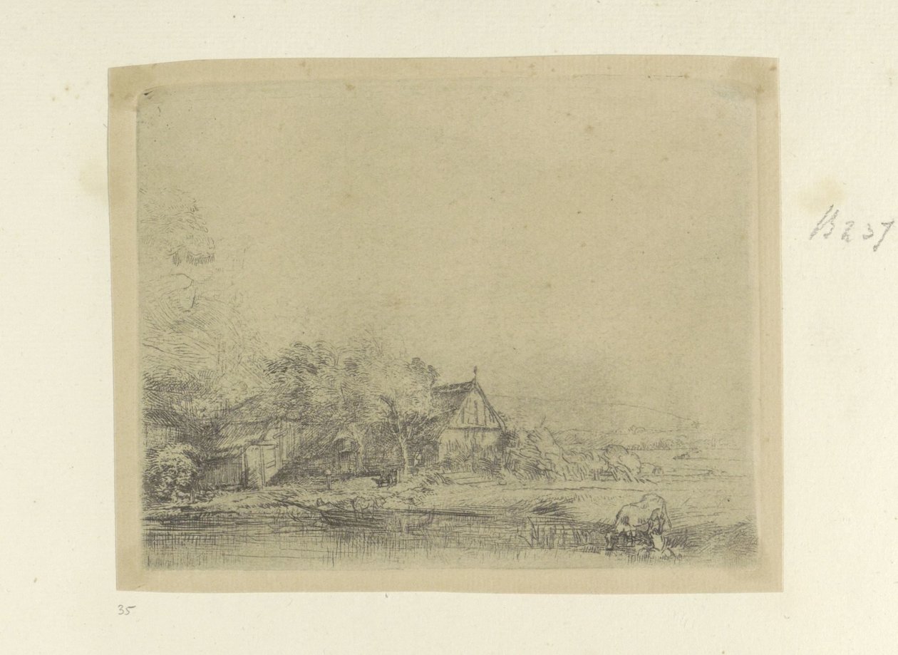 Landscape with Drinking Cow (Collection of Eighty-Five Original Prints series) by Rembrandt van Rijn