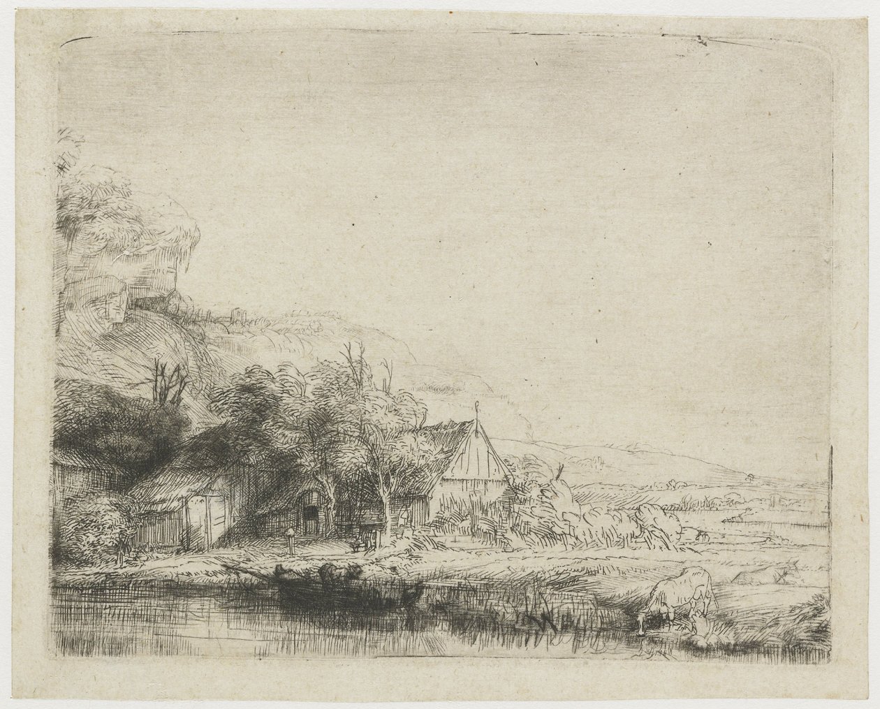 Landscape with Drinking Cow by Rembrandt van Rijn
