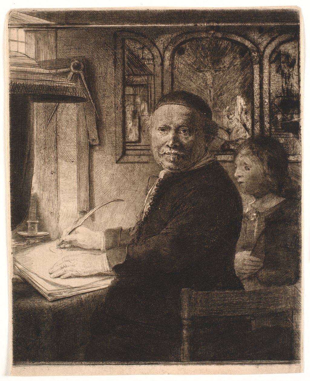 Lieven Williemsz van Coppenol, writing-master: the smaller plate by Rembrandt van Rijn