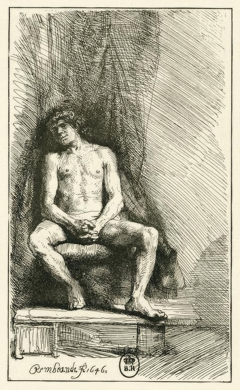 Male Nude, Sitting by Rembrandt van Rijn