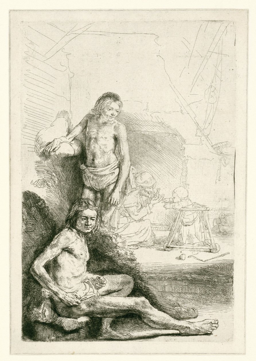 Male Nude, Seated and Standing by Rembrandt van Rijn