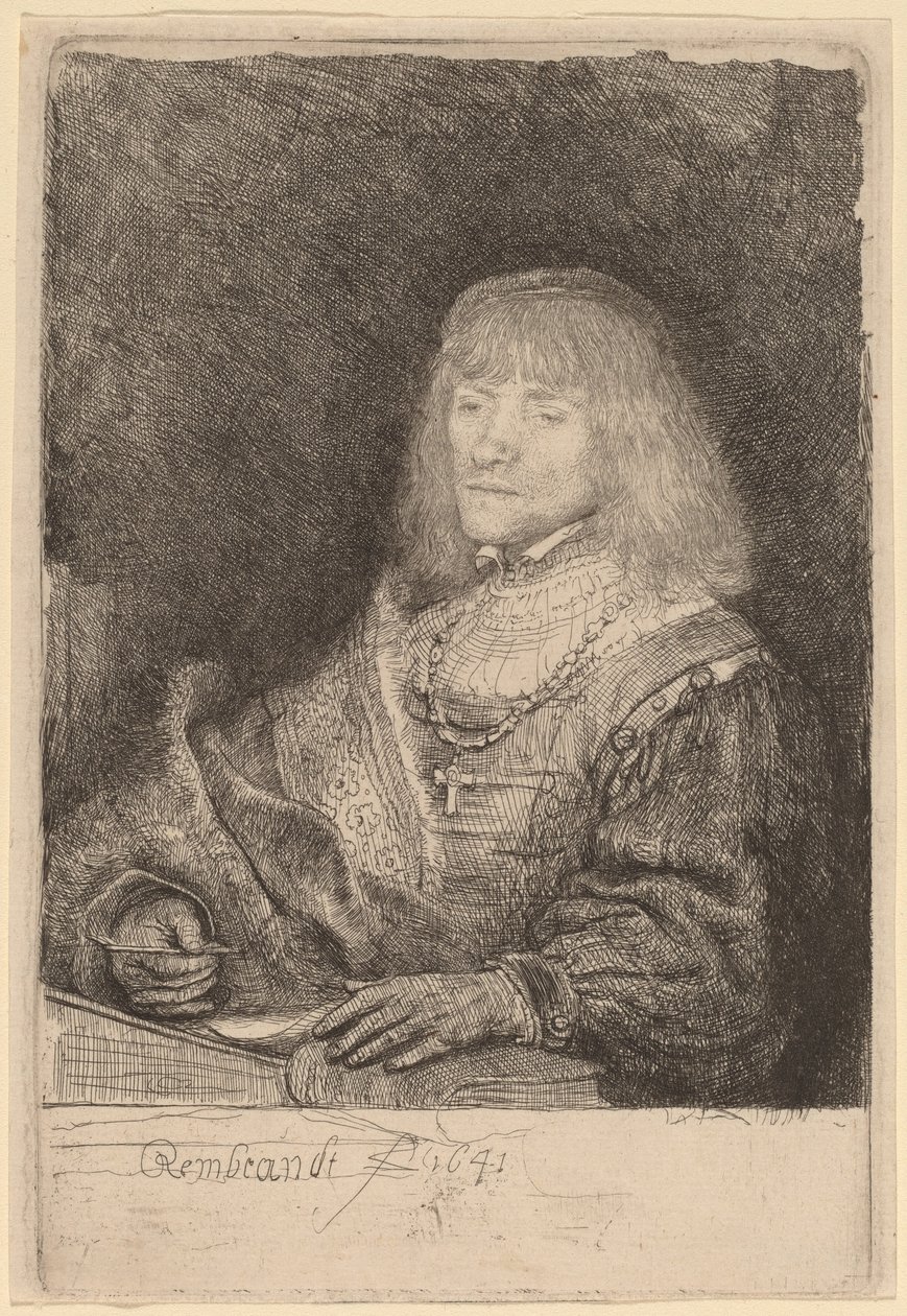 Man at a Desk Wearing a Cross and Chain by Rembrandt van Rijn