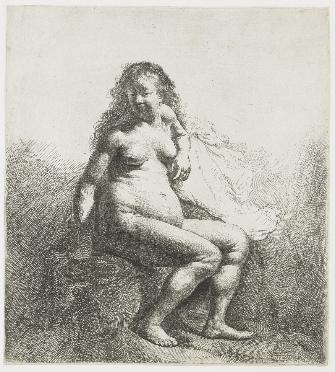 Naked Woman on a Mound by Rembrandt van Rijn