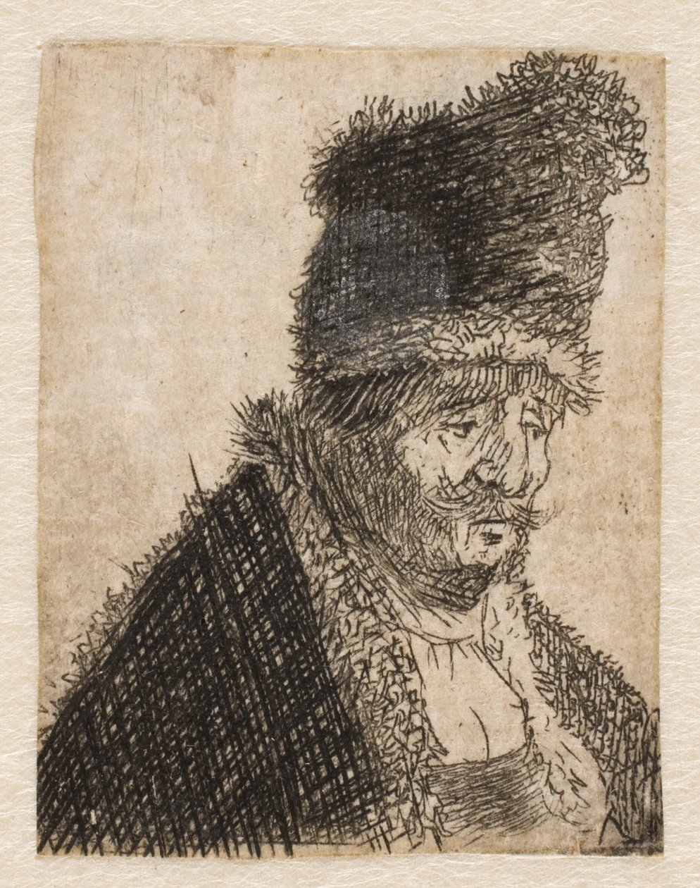 Old Man in Fur Coat and High Cap: Bust by Rembrandt van Rijn