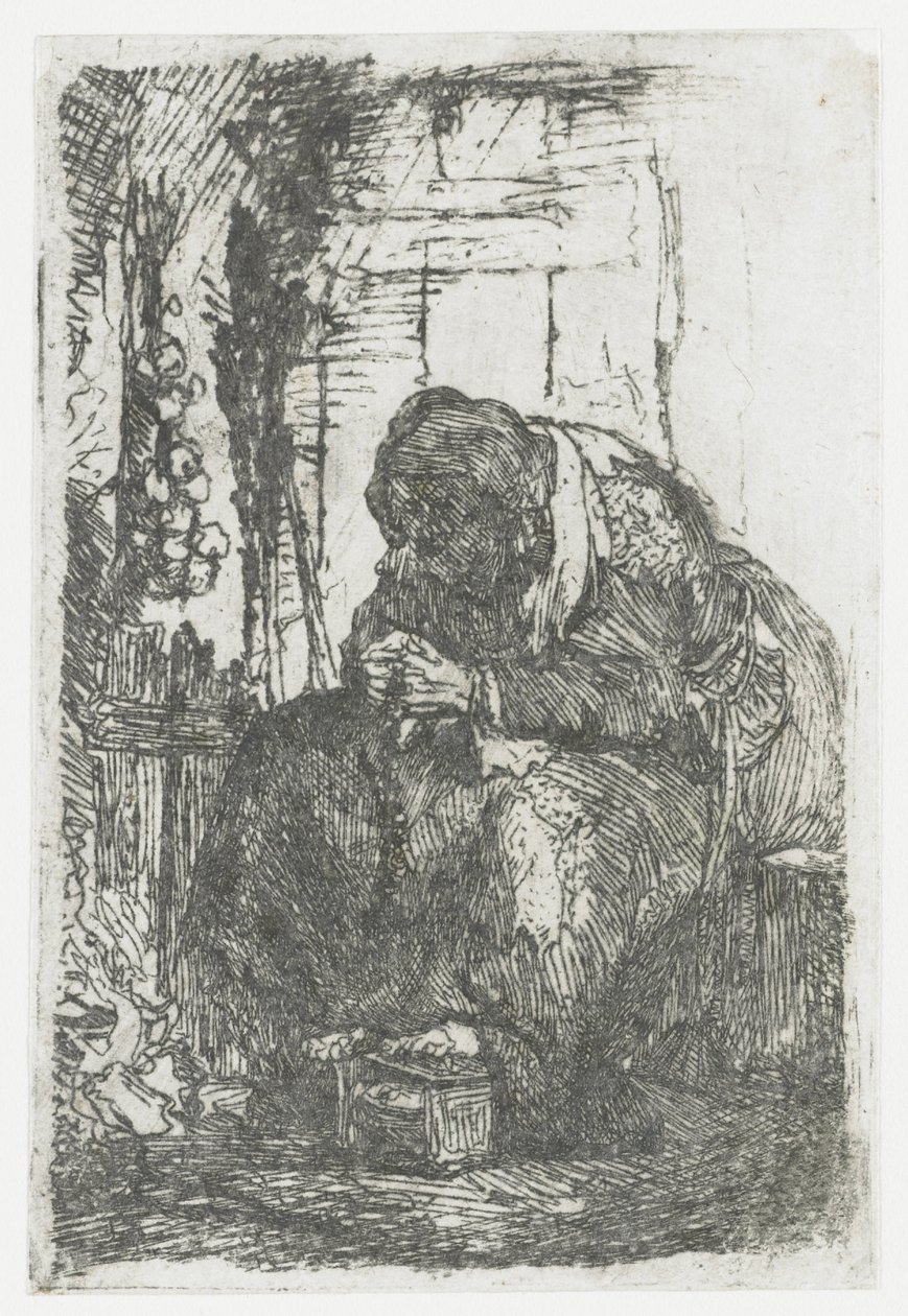 Old Woman with Onions, Sitting in a Hut by Rembrandt van Rijn