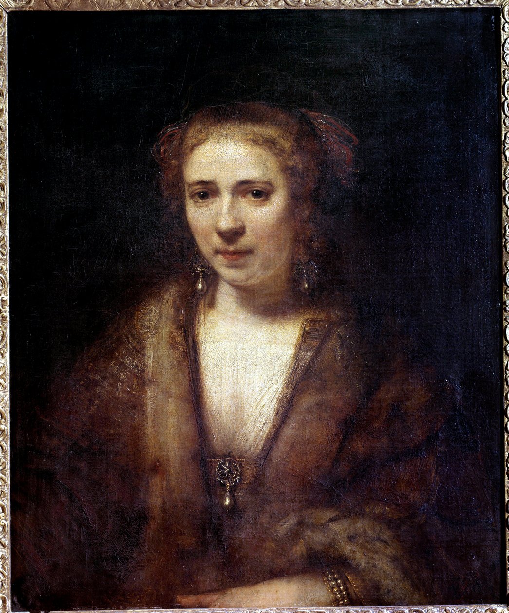 Portrait of Hendrickje Stoffels (1625-1663) at the beret of velvet, companion of the painter by Rembrandt van Rijn
