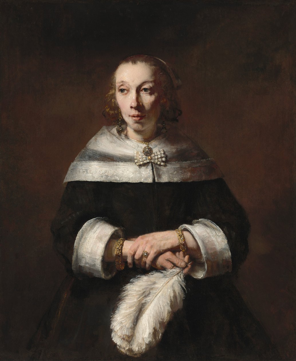 Portrait of a Lady with an Ostrich-Feather Fan by Rembrandt van Rijn