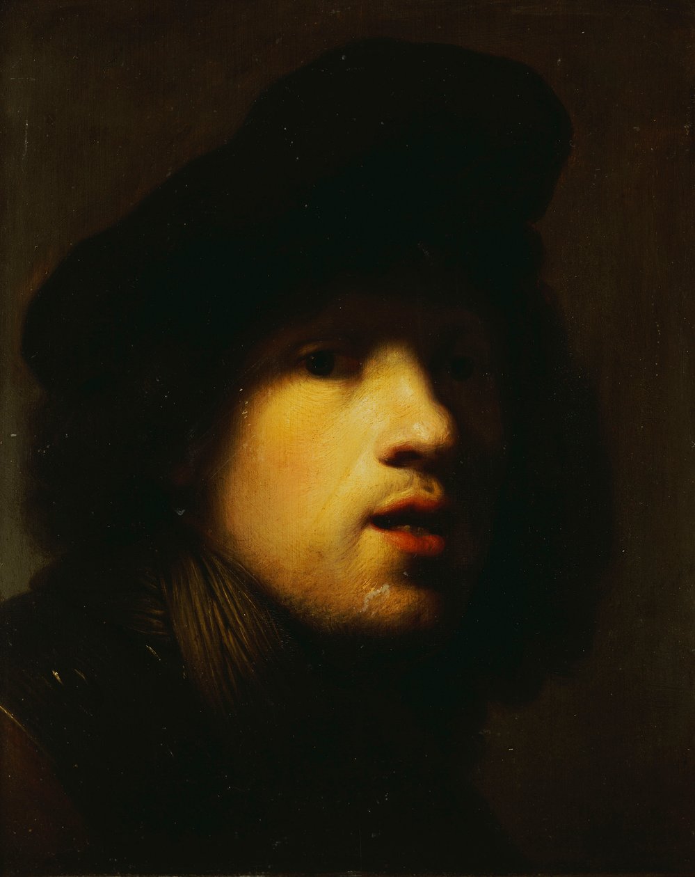 Portrait of the Artist, Head and Shoulders, in a Black Beret and a Gorget by Rembrandt van Rijn