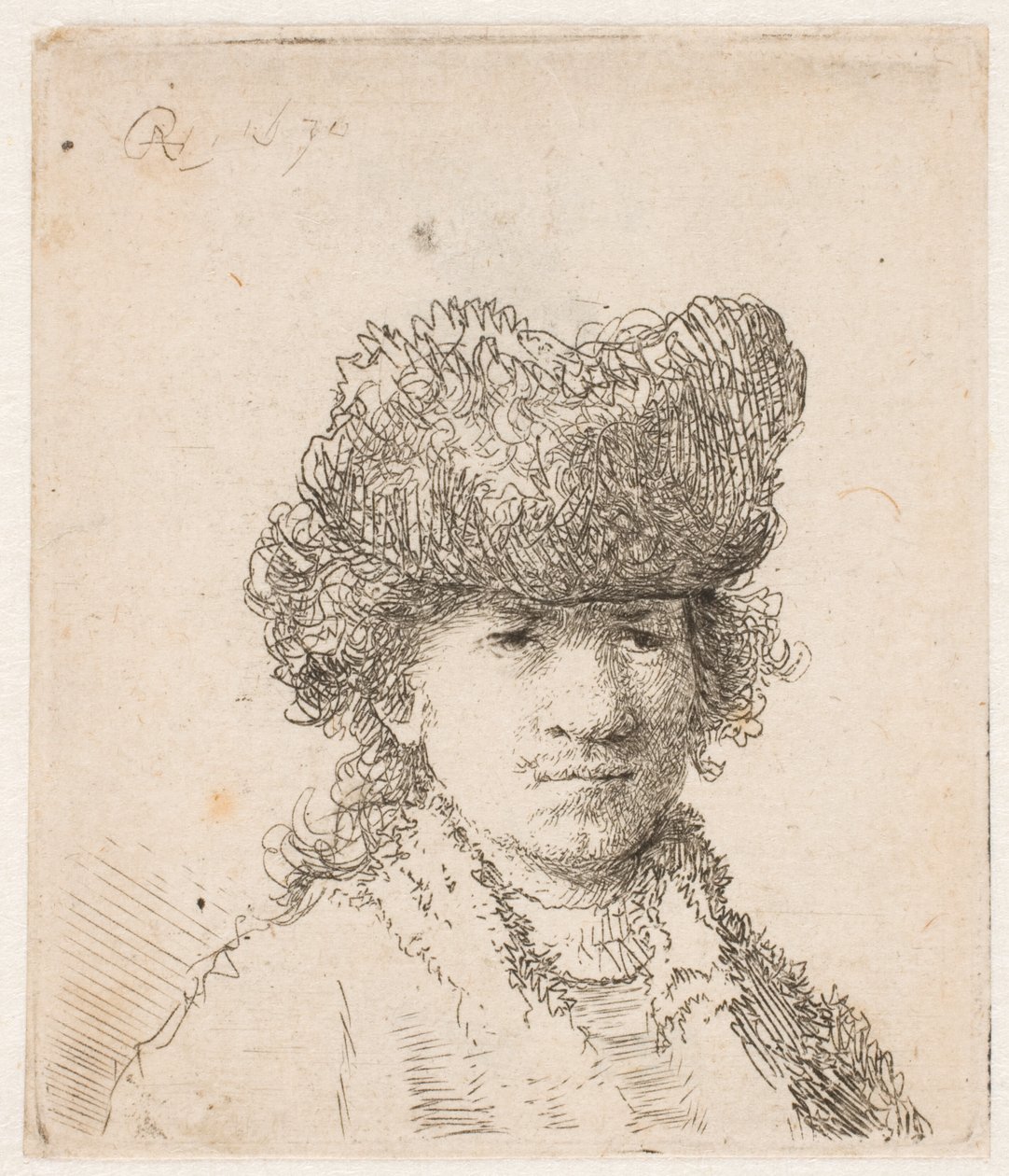Rembrandt in a Fur Cap: The Dress Light: Bust by Rembrandt van Rijn