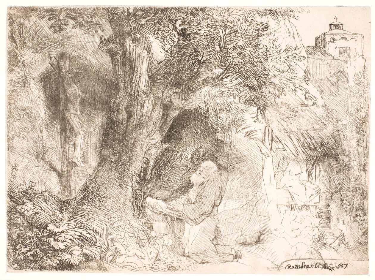 Saint Francis Beneath a Tree, Praying by Rembrandt van Rijn