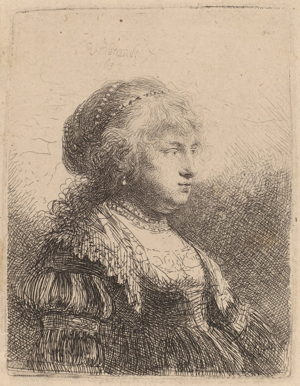 Saskia with Pearls in Her Hair, 1634 by Rembrandt van Rijn