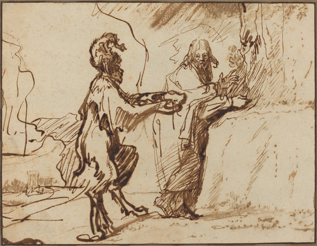 Satan Tempting Christ to Change Stones into Bread by Rembrandt van Rijn