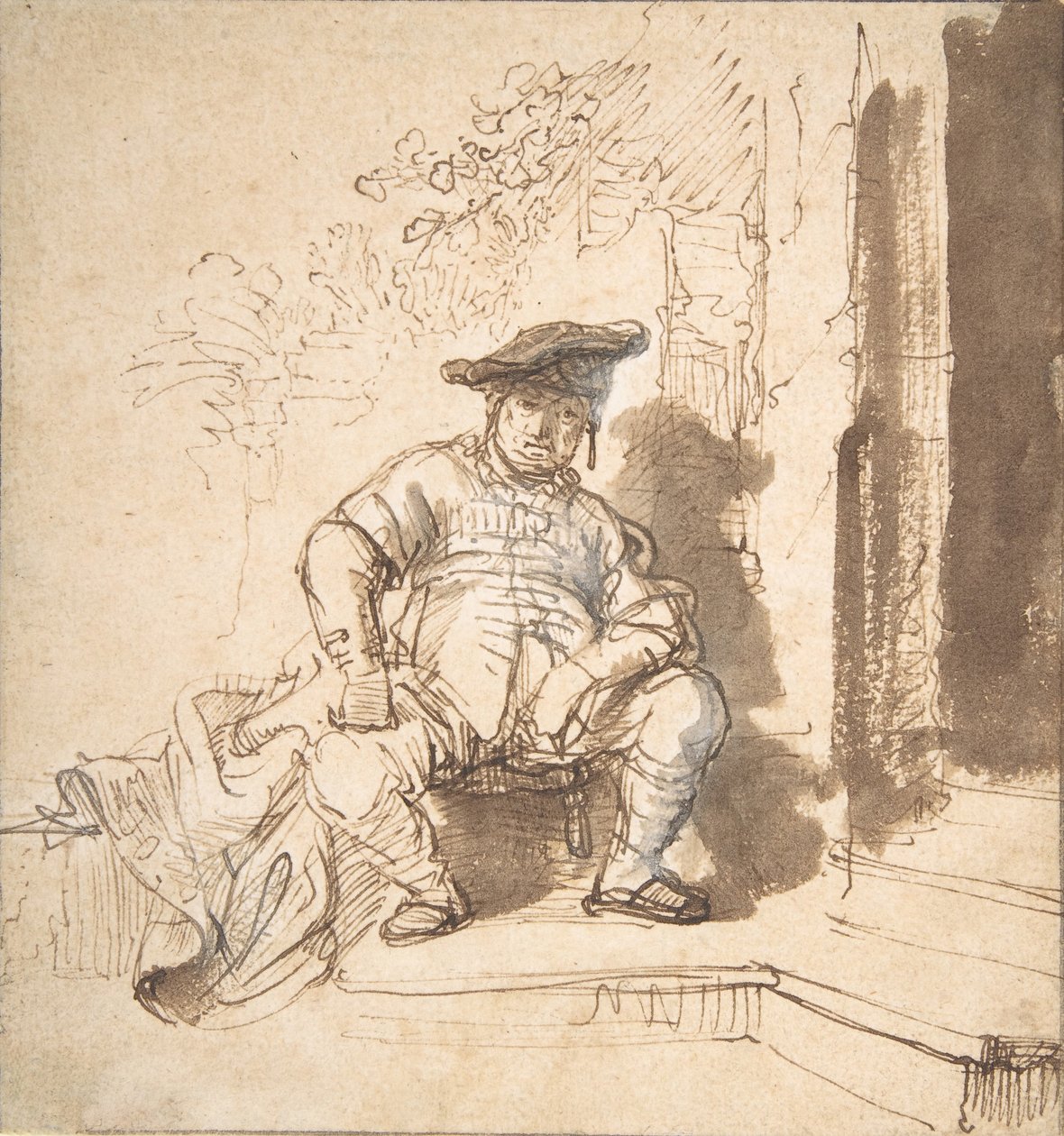 Seated Man Wearing a Flat Cap by Rembrandt van Rijn