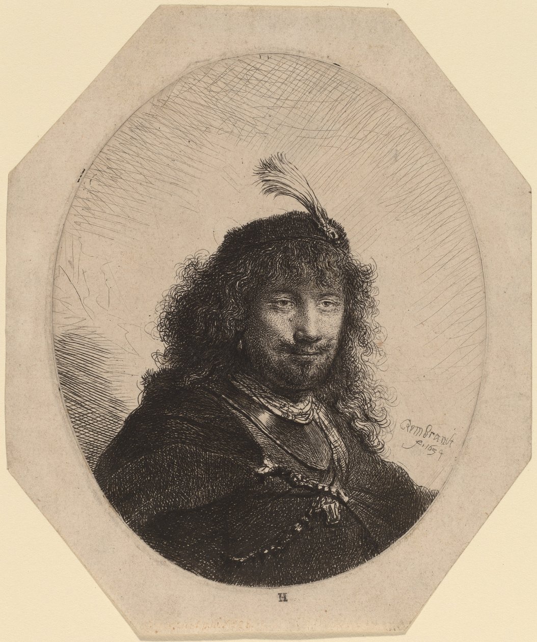 Self-Portrait with Plumed Cap and Lowered Sabre by Rembrandt van Rijn