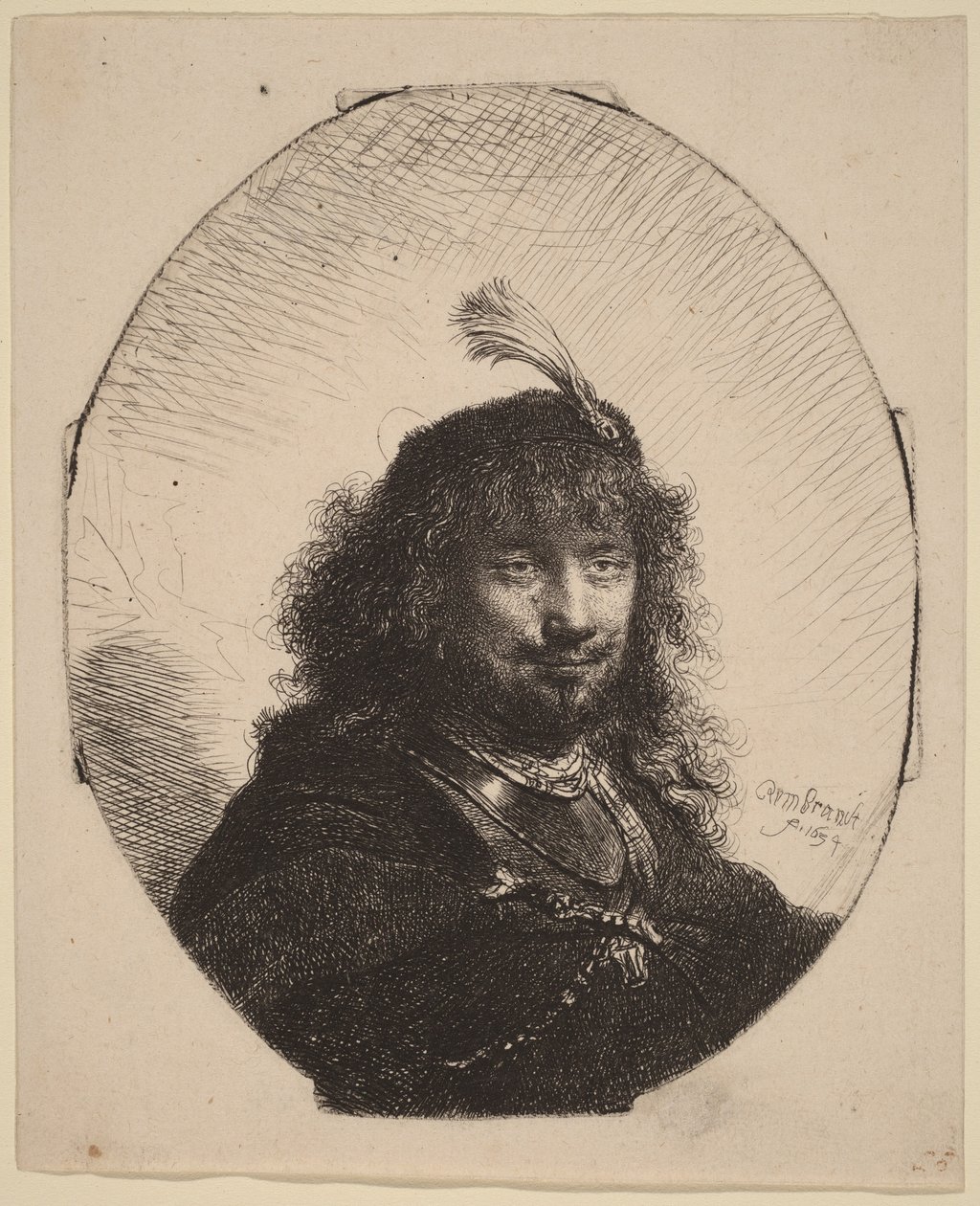 Self-Portrait with Plumed Cap and Lowered Sabre by Rembrandt van Rijn