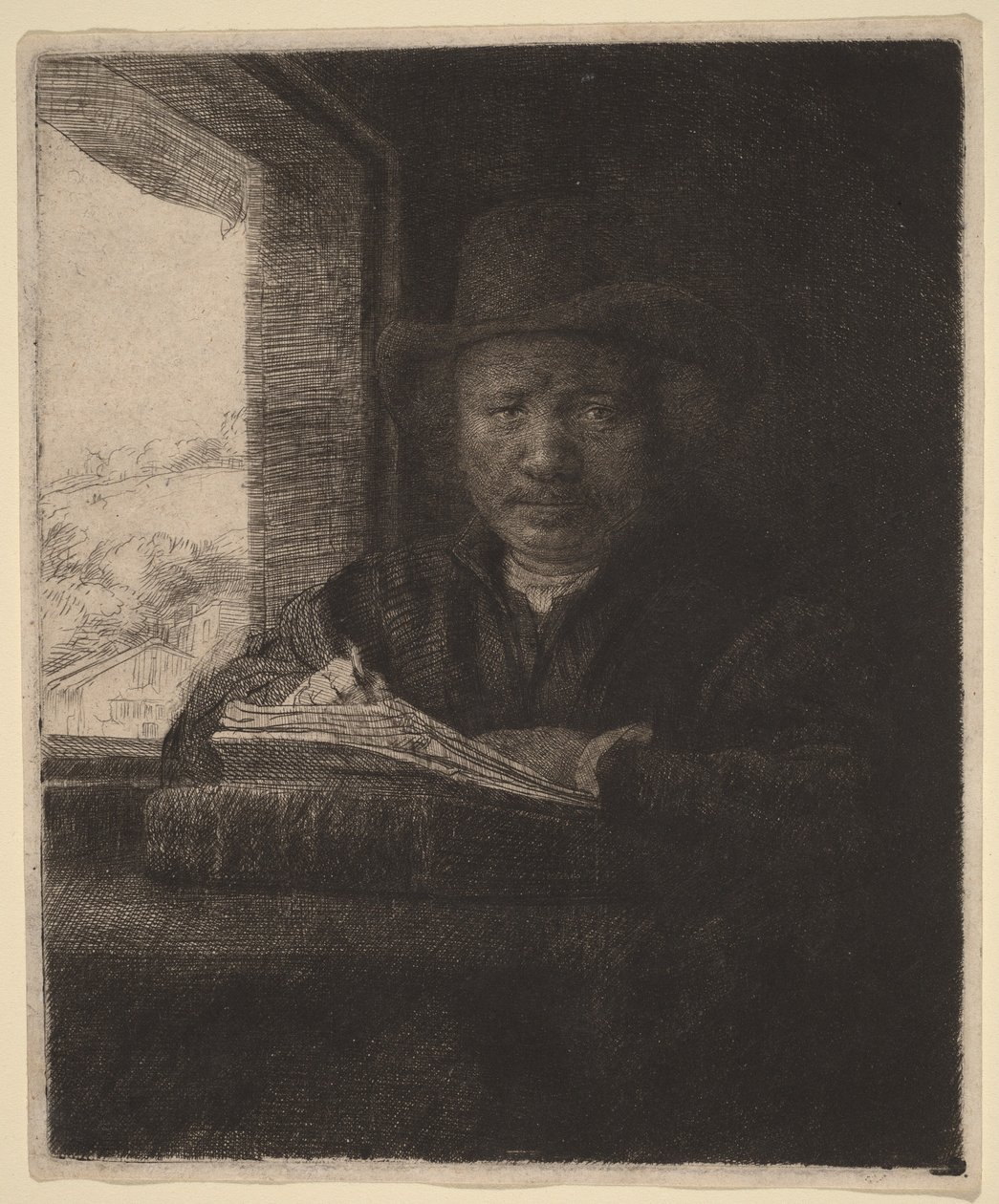 Self-Portrait Etching at a Window by Rembrandt van Rijn