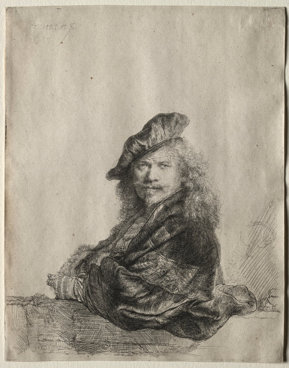 Self-Portrait Leaning on a Stone Sill by Rembrandt van Rijn