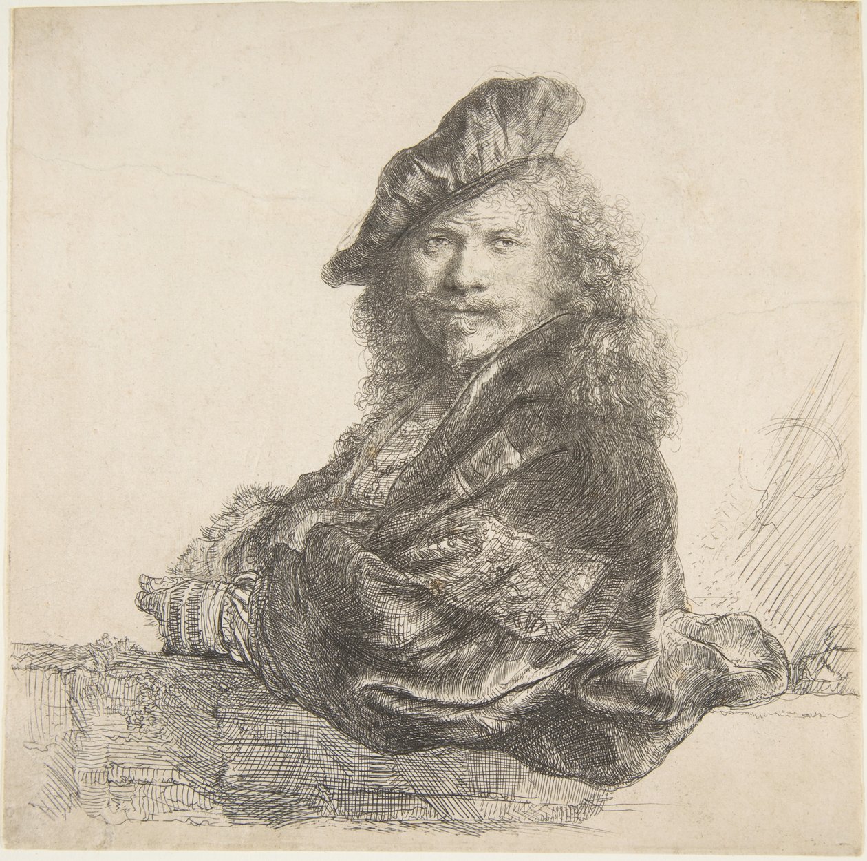 Self-Portrait, Leaning on a Stone Wall by Rembrandt van Rijn