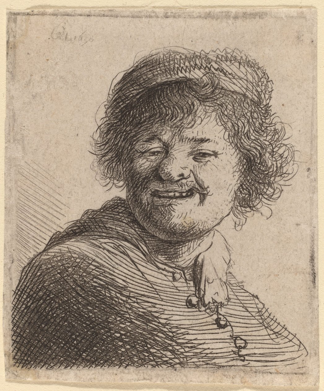 Self-Portrait in a Cap: Laughing by Rembrandt van Rijn