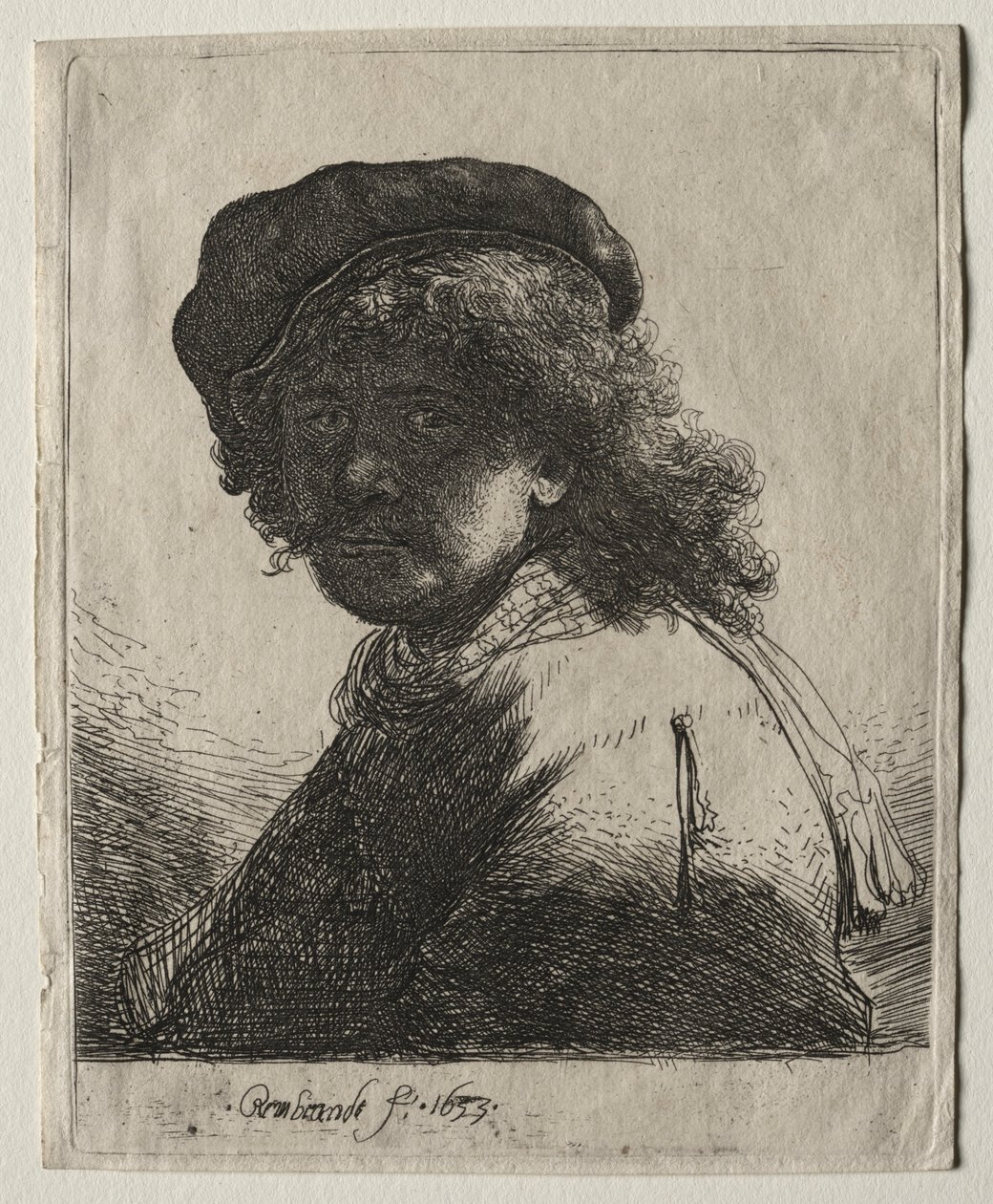Self-Portrait in a Cap and Scarf with the Face Dark: Bust by Rembrandt van Rijn