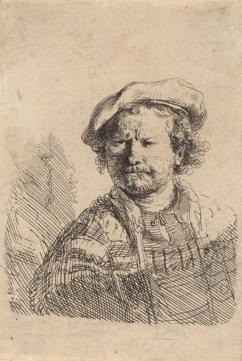 Self-Portrait in a Flat Cap and Embroidered Dress by Rembrandt van Rijn