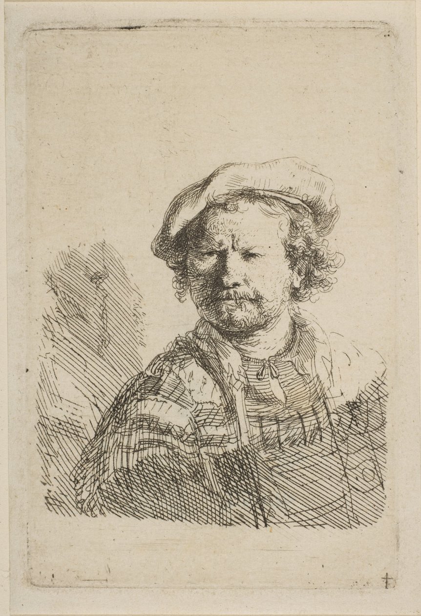 Self-Portrait in a Flat Cap and Embroidered Dress by Rembrandt van Rijn