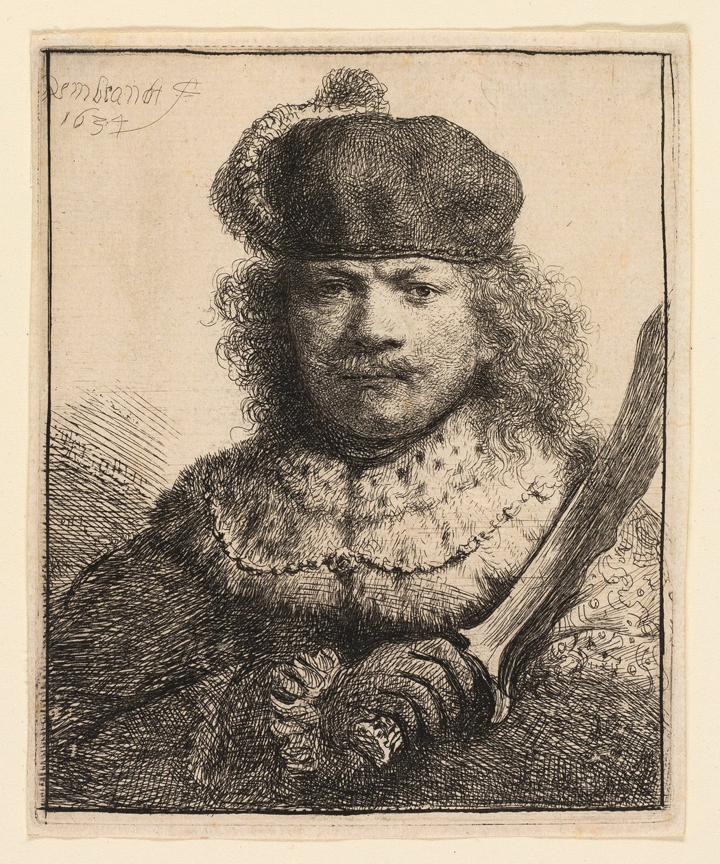 Self-Portrait with Raised Sabre by Rembrandt van Rijn