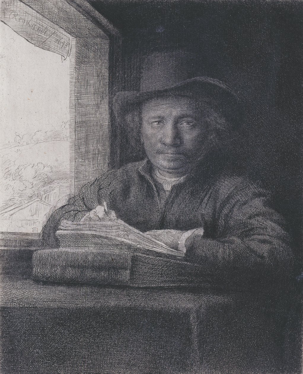 Self-portrait, Etching at a Window, 1648 by Rembrandt van Rijn