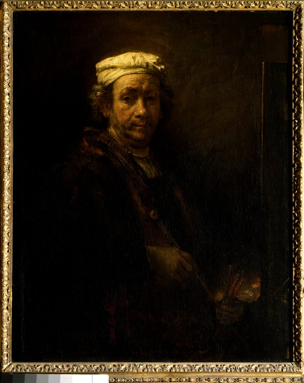 Self-portrait at the easel. Painting by Rembrandt Harmenszoon van Rijn dit Rembrandt (1606-1669) Ec. Hol. by Rembrandt van Rijn