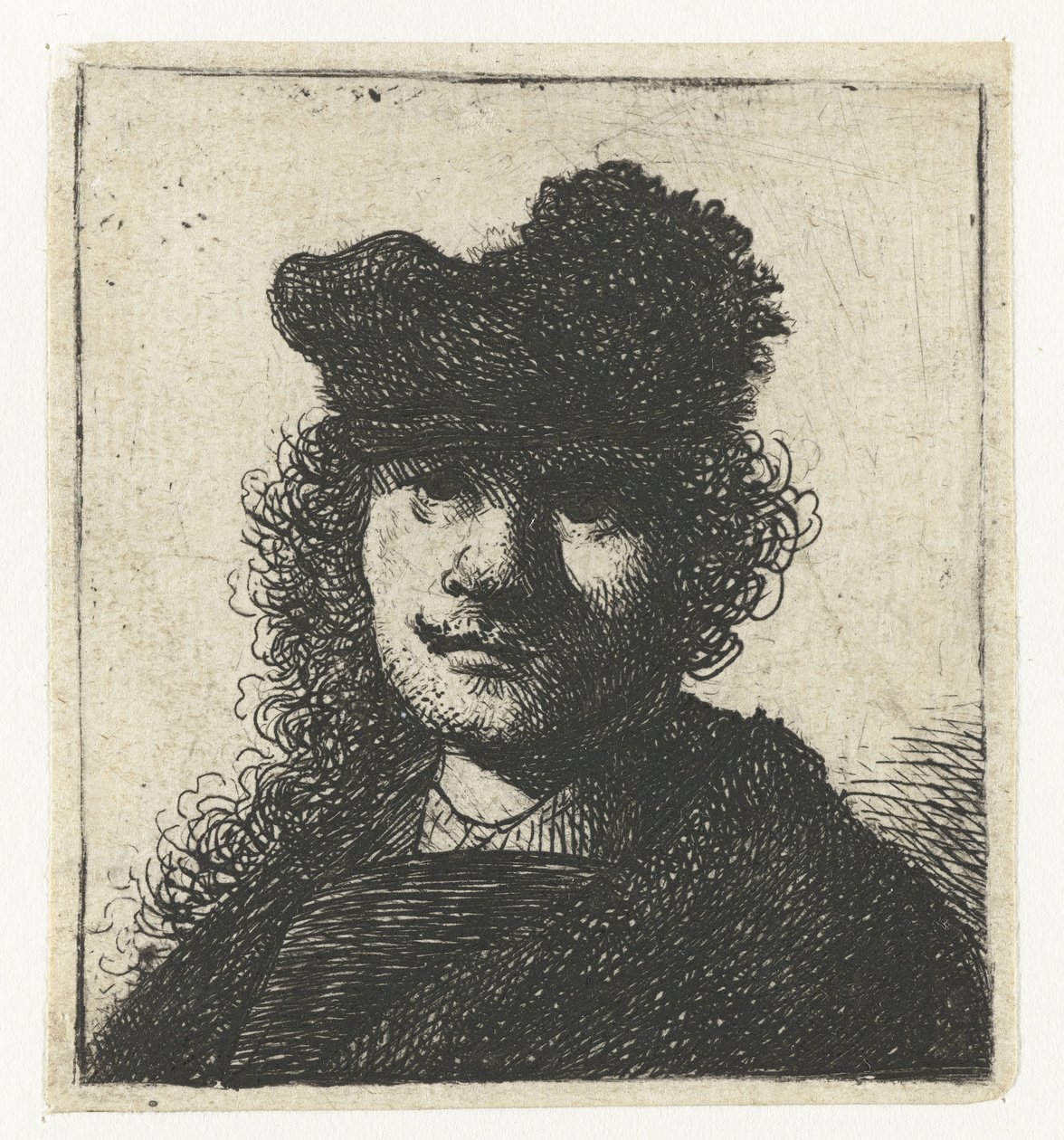 Self-portrait in a Cap and Dark Cloak: Bust by Rembrandt van Rijn