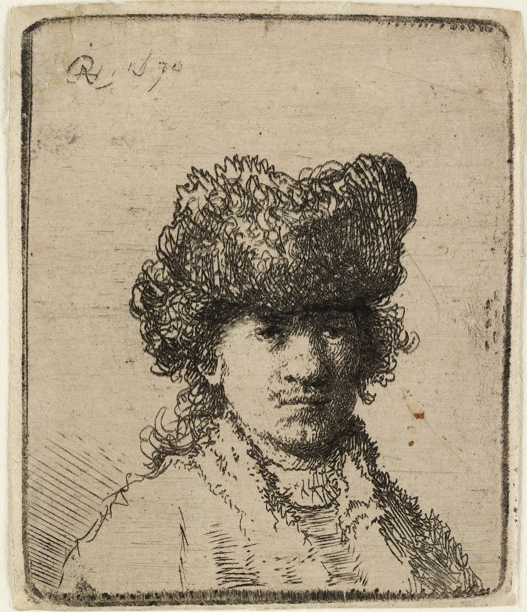 Self-portrait in a fur cap: bust by Rembrandt van Rijn