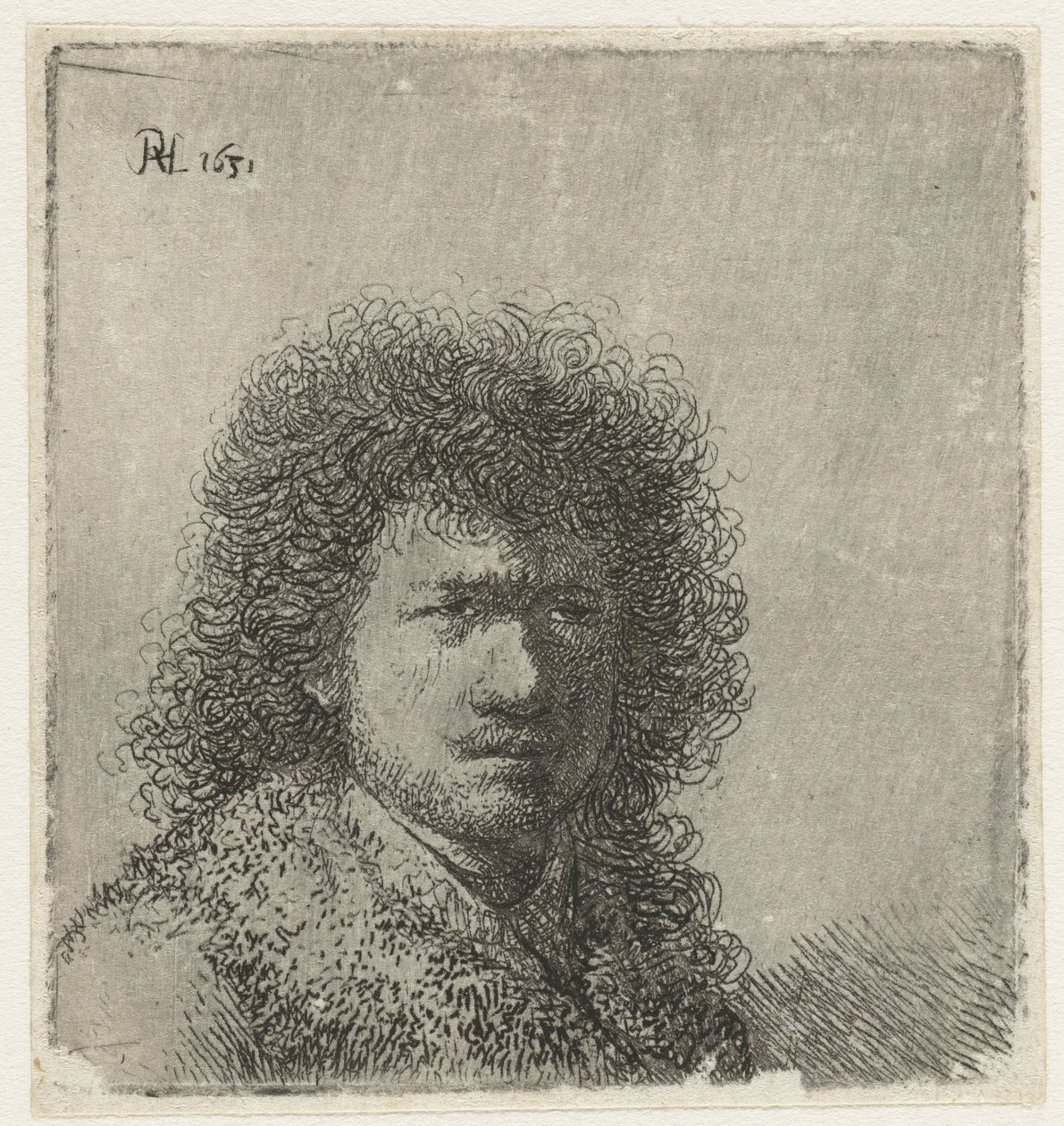 Self-portrait with Bushy Hair: Bust by Rembrandt van Rijn