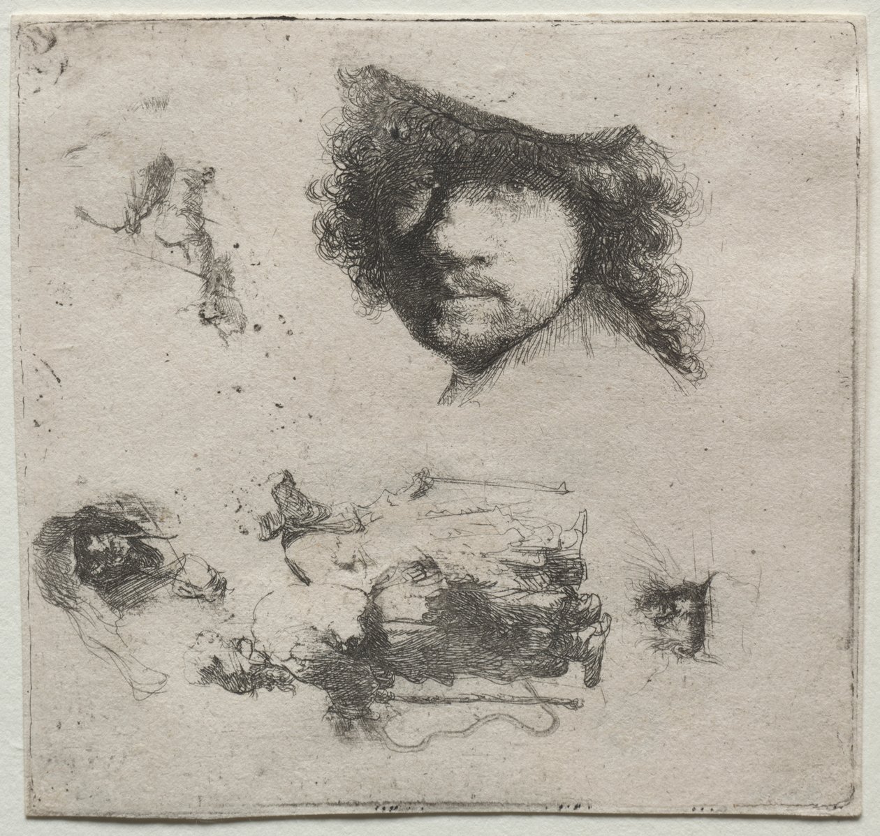 Sheet of Studies: Self-Portrait, a Beggar Couple, etc. by Rembrandt van Rijn