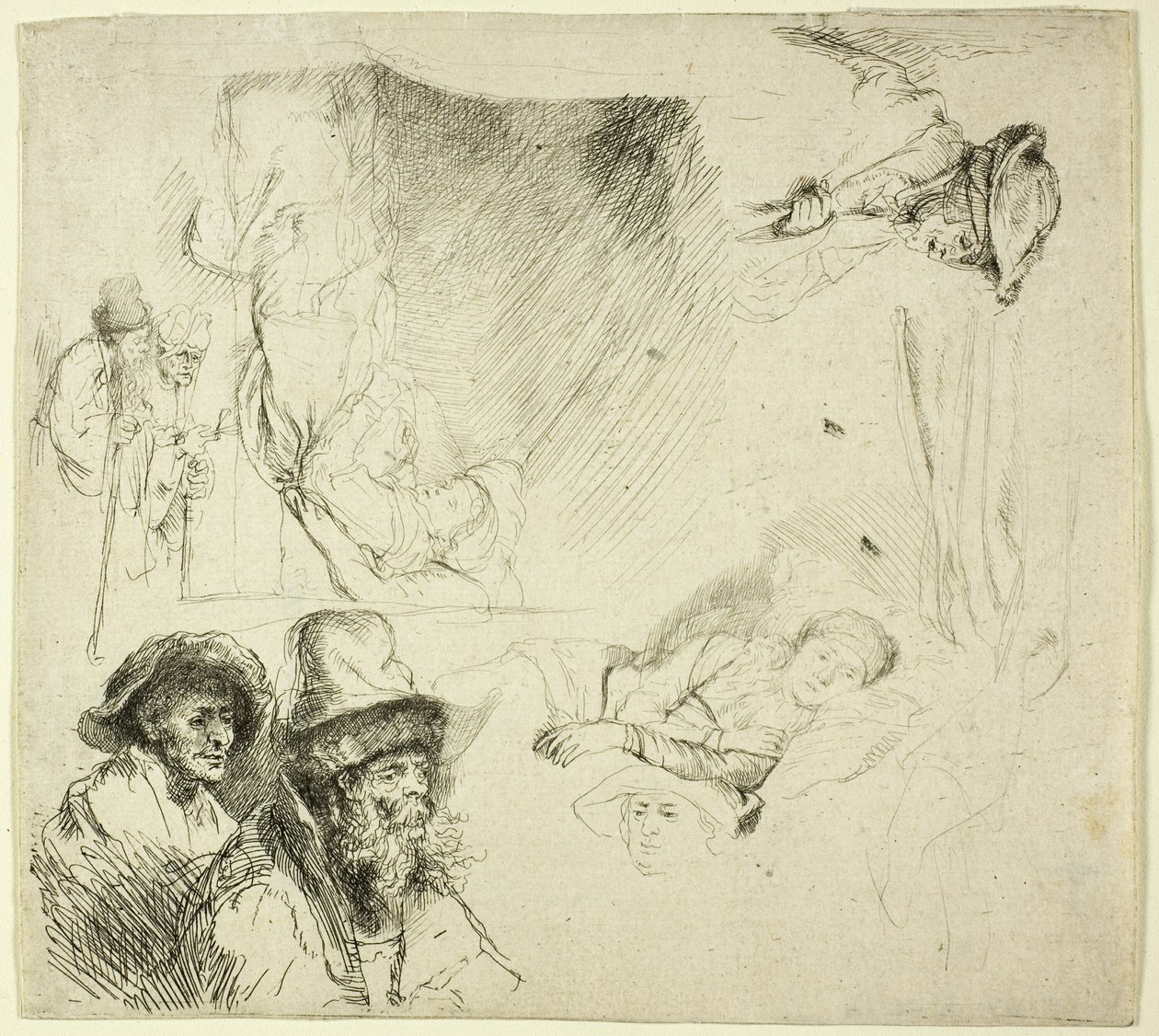 Sheet of Studies, with a Woman Lying Ill in Bed by Rembrandt van Rijn