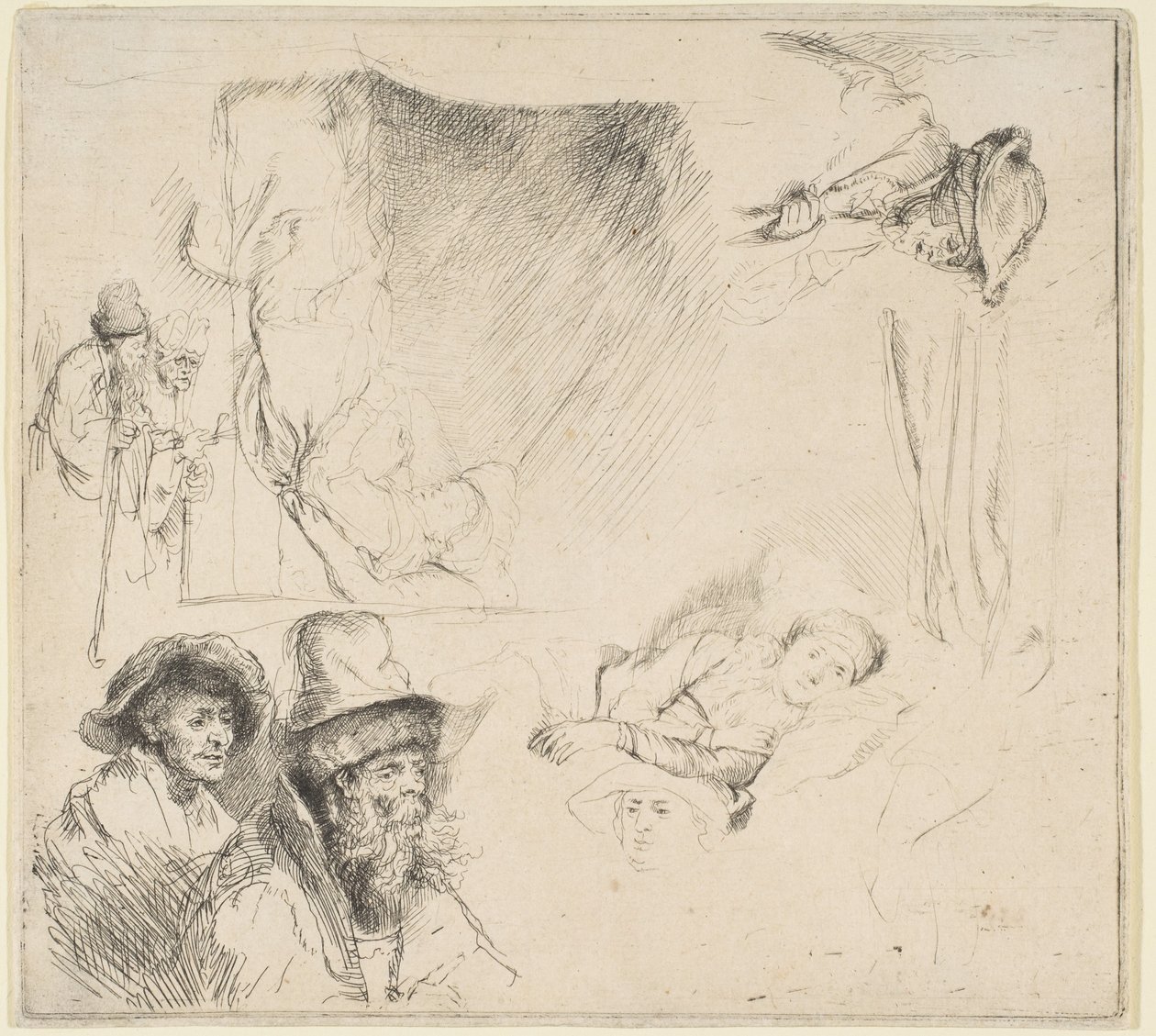 Sheet of Studies with a Woman Lying Ill in Bed by Rembrandt van Rijn