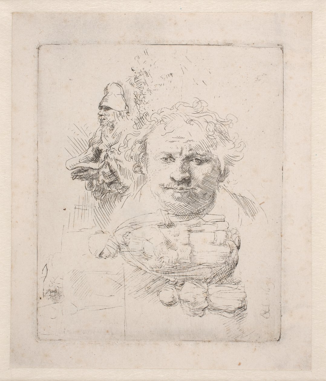 Sheet of Studies with the Head of Rembrandt, a Beggar Man, Woman and Child by Rembrandt van Rijn