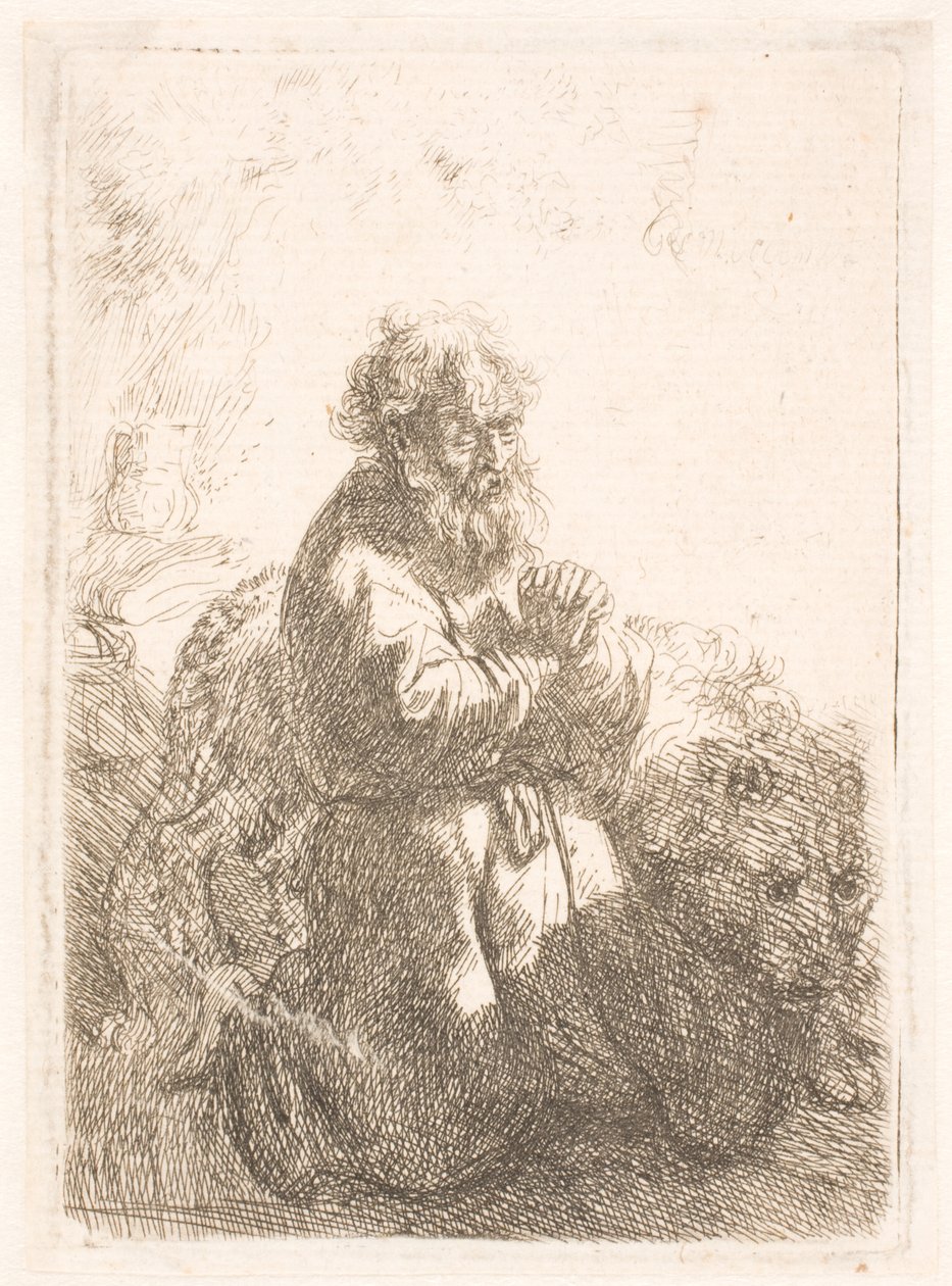 St. Jerome Kneeling in Prayer, Looking Down by Rembrandt van Rijn
