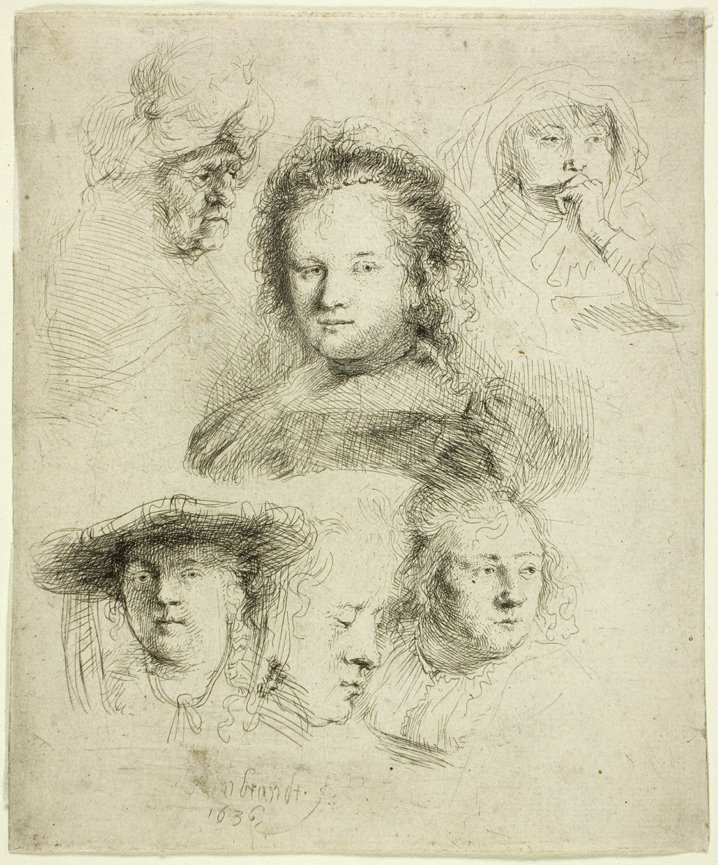 Studies of the Head of Saskia and Others by Rembrandt van Rijn